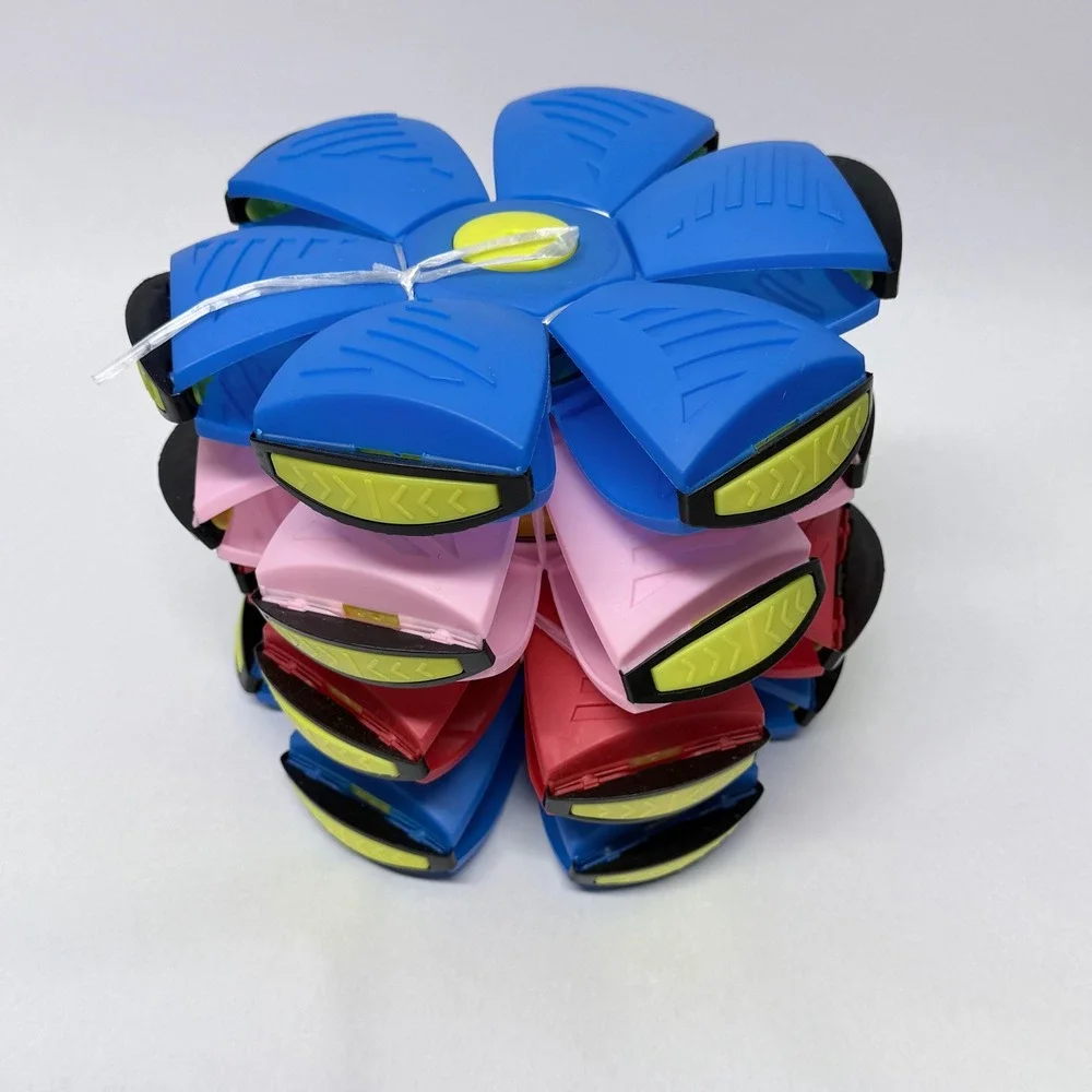 4 Pack Flat Ball Disc Toy with LED Light Transforming Flying Sauce Blue Red Pink
